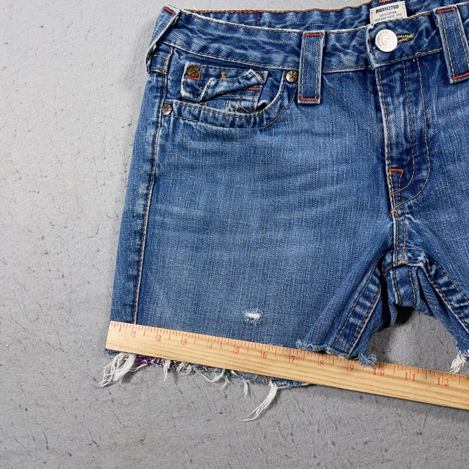 Pantalones Cortos de Denim True Religion Mujer 32 Bordados Corte Envejecidos Hechos en EE. UU. Foto 3 de 4