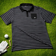 Nike Golf Dri Fit Polo Shirt Mens XL Black Gray Striped Performance