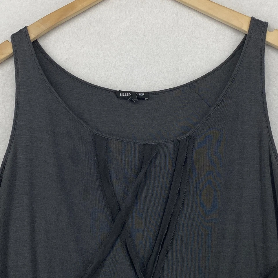 Топ безрукавка Eileen Fisher XL шелк хлопок тонкая ребристая футболка шифоновая отделка серый - Изображение 3 из 4
