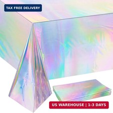 OHOME 4 Pack Iridescence Plastic Tablecloths Disposable Galentines Day Decoratio