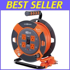 High Visibility 60ft Extension Cord Reel with 4 Outlets & Easy Transport Handles