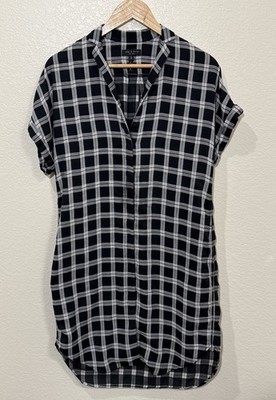 Rag & Bone Cooper Shirt Dress Small Black White Plaid 100% Cotton Hidden Button