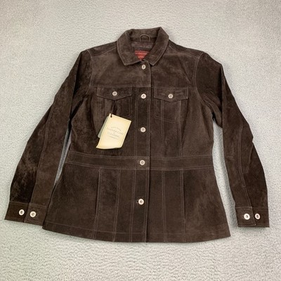 Eddie Bauer Seattle Suede Jacket Womens L Coat Washable Brown Cabin Western NEW