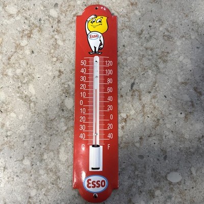 Vintage Esso Gas Station Sign - Service Pump Ad Sign on Porcelain Thermometer