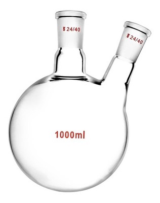 1000mL 2-Neck Round Bottom Flask 24/40 Center & Side Outer Joints Heavy Wall
