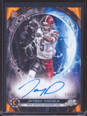 2024 TOPPS CHROME COSMIC JAYDEN DANIELS EQUINOX ORANGE REFRACTOR AUTO /25!
