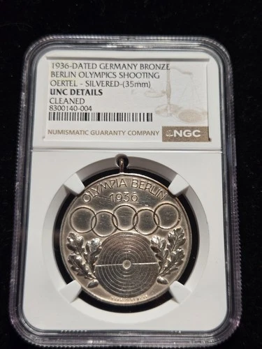 1936 Berlin Olympics Shooting Medal Silvered 35mm NGC UNC Details (Z-0977)