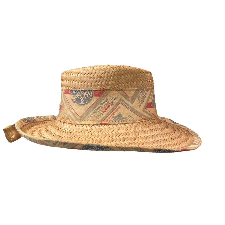 Sombrero de paja Pabst cinta azul vintage cinta mediana con borde Foto 2 de 4