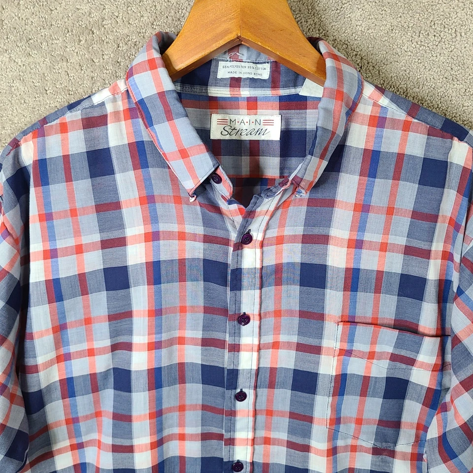 Vintage Main Stream Shirt Mens XL Blue Red Plaid Button Down Short Sleeve - Image 2 of 4