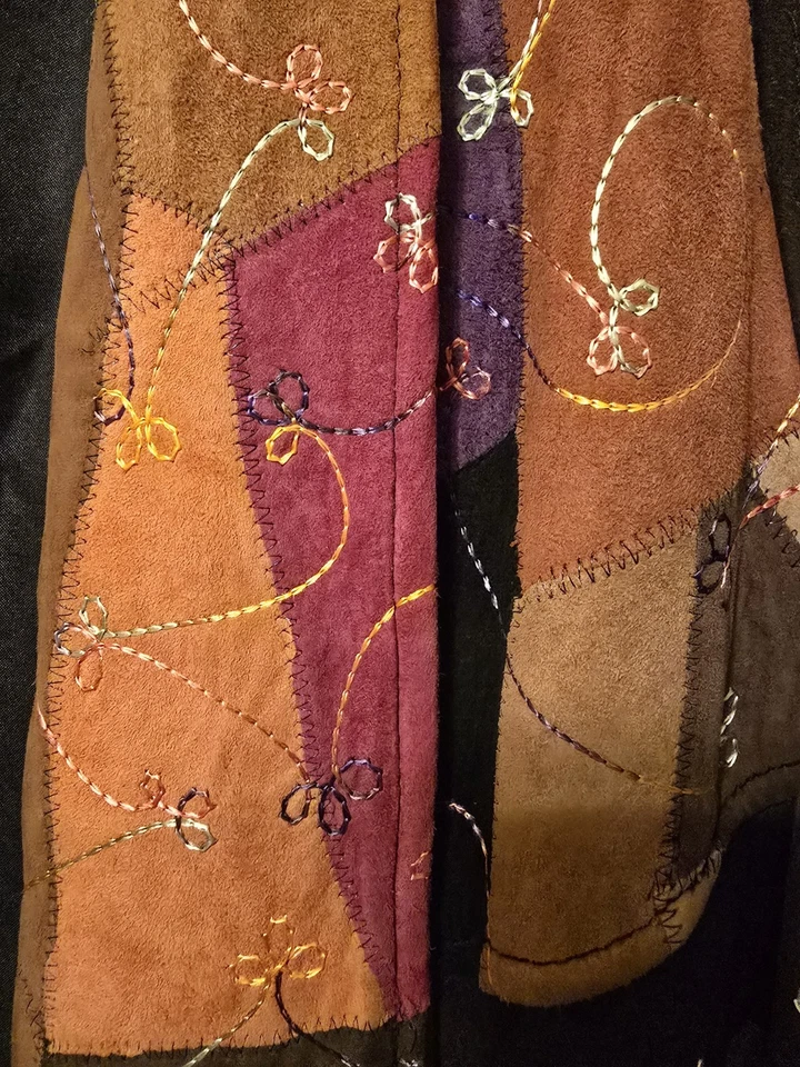 Abrigo Extra Largo Raro De Colección Harry & Harry Cuero Retazos Y Bordados Foto 2 de 4