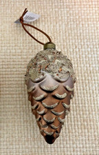Brown Large Glass Pinecone Christmas Ornament, glittered, 6 1/2" Tall NWT