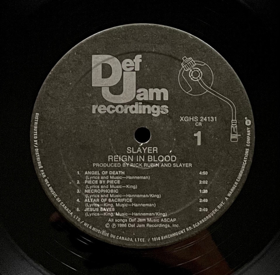 Vtg 1986 SLAYER Album REIGN IN BLOOD Def Jam 1ST PRESSING Vinyl Lp OG