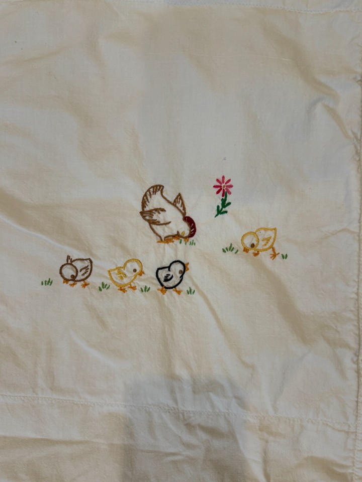 Vintage Baby Quilt Blanket Crib Embroidered Animal Farm Rectangle 62" x