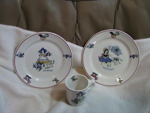 3---Shenango China Childs Miss Muffet Plate Mistress Mary Contrary Cup & Plate