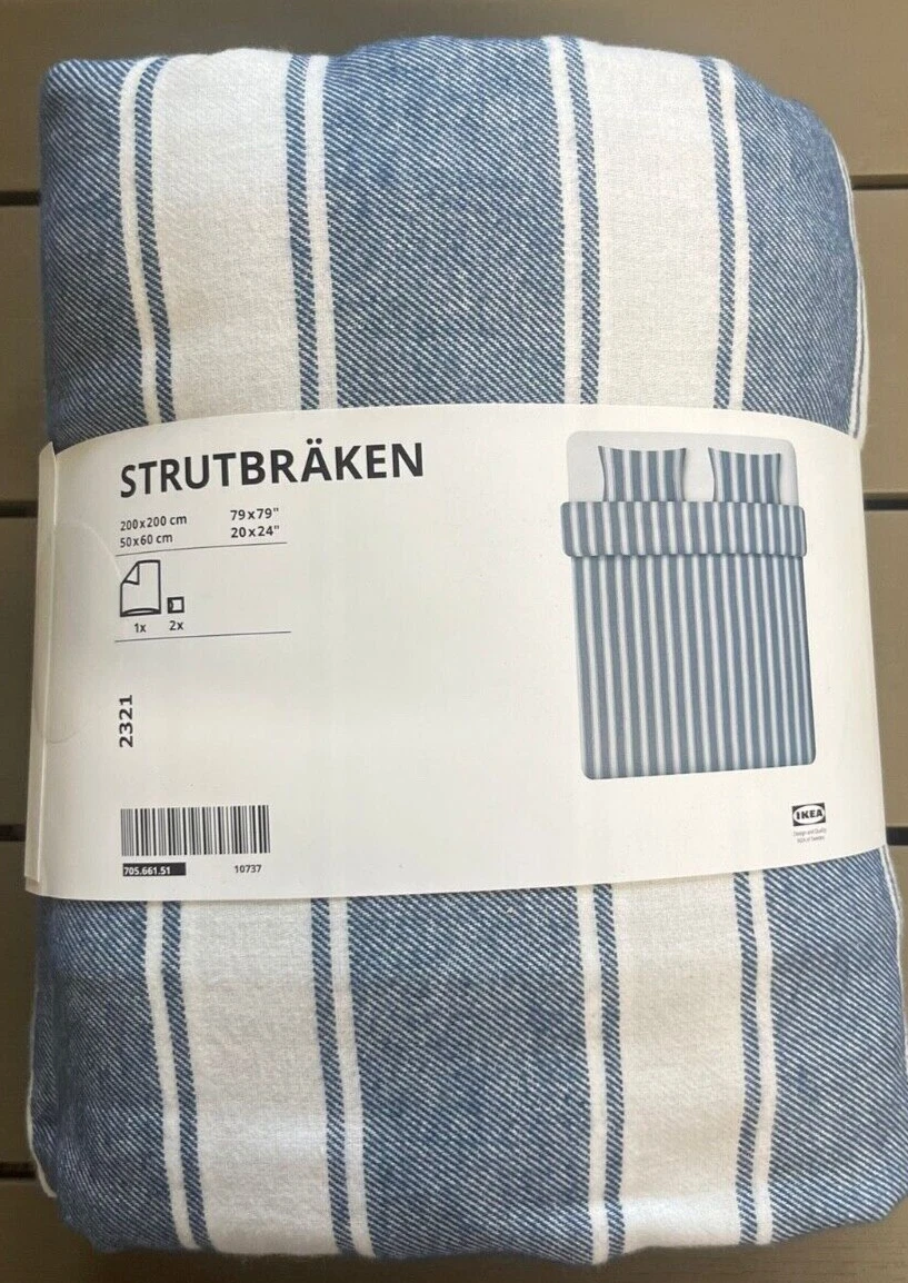 Copripiumino E Federe IKEA BERGPALM – 240x220 Cm + 50x60 Cm, 100% Cotone, Blu A Righe