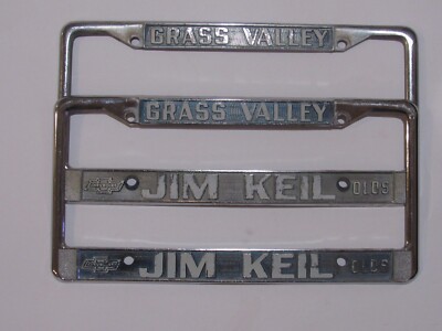 Grass Valley CA Oldsmobile Chevrolet tags license plate frames pair set Jim Keil
