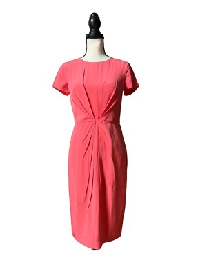 lk bennett red silk dress L.K. Bennett Dr Lisburn Silk Crepe Chiffon Twist Knot Front Sheath Dress  Size 6