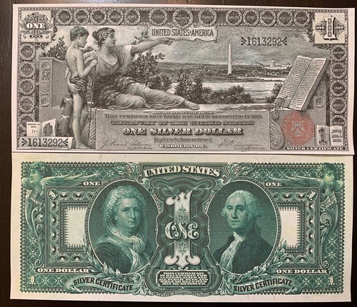 Reproduction $1 Educational 1896 Silver Certificate George & Martha Washington E - Foto 2