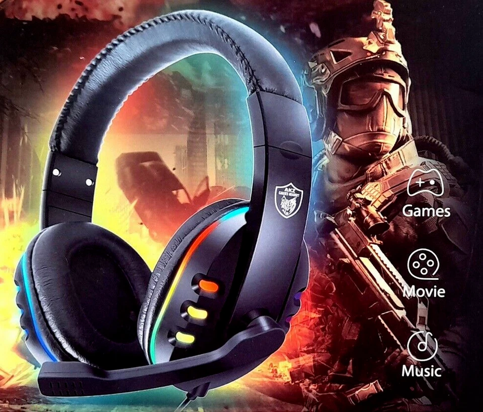 CUFFIE GAMING RGB CON MICROFONO CONTROLLO VOLUME PER PC COMPUTER PS4 XBOX ONE - Immagine 2 di 4