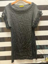 Women "Alice + Olivia" black beaded silky short dress. Size Med.Prev. owned