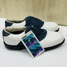 Fila Pebatex Women’s  Leather White- Blue Golf Shoes Size 9.5 With Metal Cleats