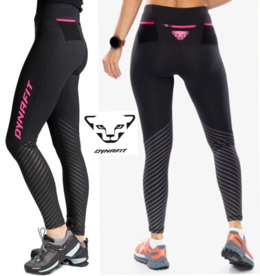 DYNAFIT alpine reflective trail running tights HIGH VISIBILITY pockets womens SM