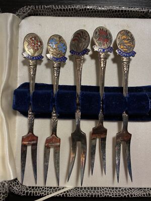 Set Of 6 Sheridan Perth Steal Cocktail Hors d'oeuvres Forks - West Aust Flowers