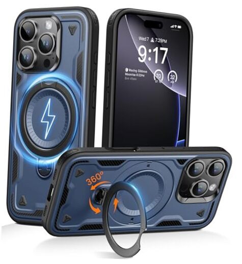 Upgrade 360° Rotatable Magnetic for iPhone 16 Pro Case 6.3’’, Fit for Blue