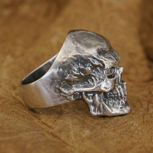 LINSION 925 Sterling Silver Red Skull Ring Mens Punk Ring TA344B Model M, UK X½ - Picture 6 of 12
