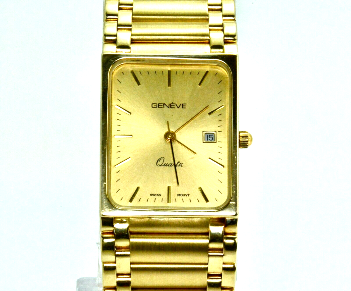 Geneve Men's Watch Vintage 14K Yellow Gold 26mm Rectangle Swiss