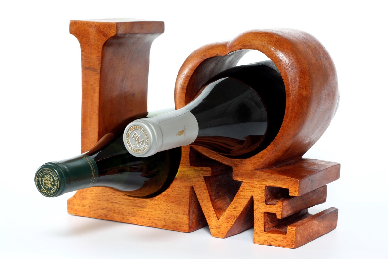 Wooden Handmade Wine Rack Love Bottle Holder Hand Carved Storage Bar