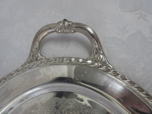 Silver Plate 2 Handle Oval Serving Tray, 21" by 13" Overall w Cloth Silver Bag - Picture 2 of 7