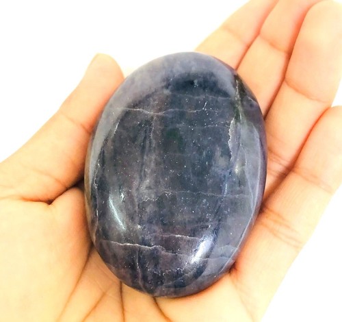 Natural Iolite Palm Stone Crystal Healing Pocket Reiki Gift Wellness Feng Shui