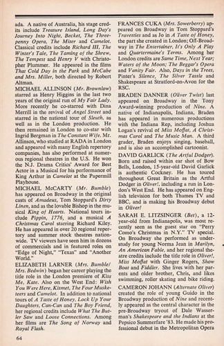 Patti LuPone "OLIVER!" Ron Moody / Lionel Bart 1984 FLOP Opening Night Playbill - Picture 8 of 10
