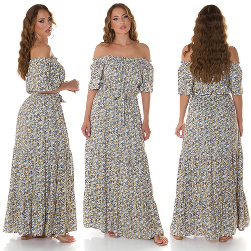 Koucla Kleid Damen Party Sommer Carmen Maxikleid Blumen Print Milax-Fashion - Bild 16 von 29