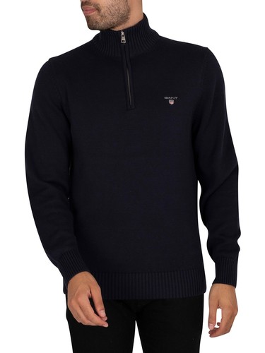 Gant Casual Cotton Half-Zip Sweater, Navy