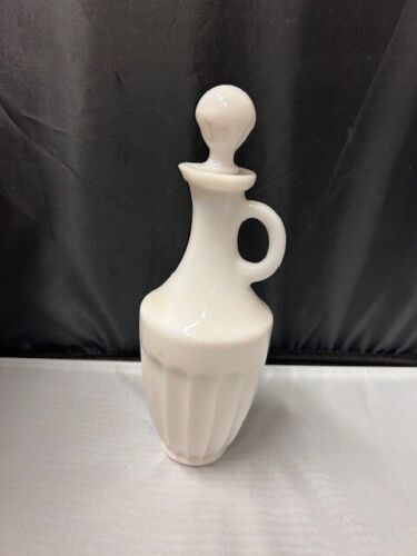 Vintage White Milk Glass Paneled Cruet with Stopper 8 inches