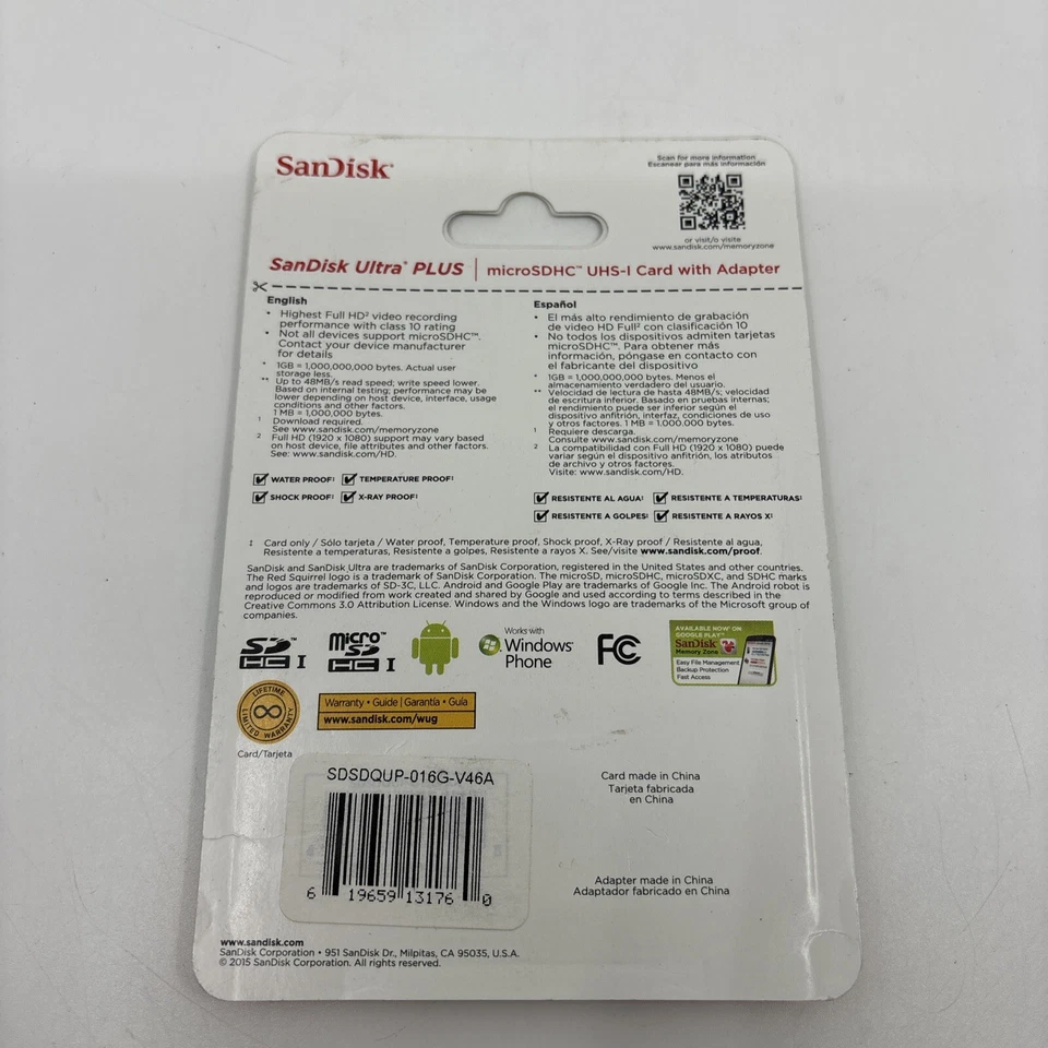 SanDisk Ultra Plus 16GB SDHC UHS-I Class 10 80MB/s SD Card  FREE SHIPPING! - Image 2 of 2