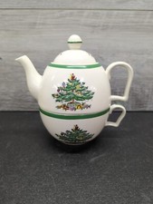 Spode Christmas Tree Cheer Tea For One 3-pc Stacking Tea Pot Cup Set New in Box