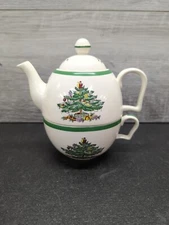Spode Christmas Tree Cheer Tea For One 3-pc Stacking Tea Pot Cup Set New in Box