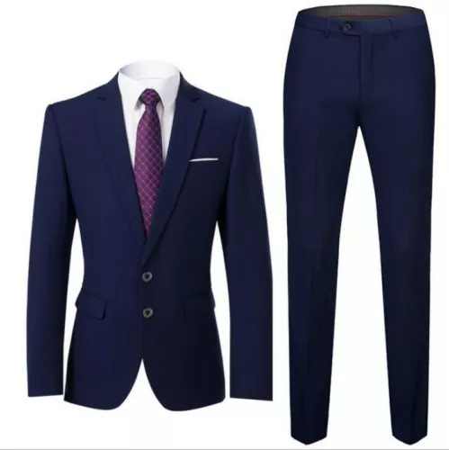 Men's Slim Fit Suits 2 Piece Jackets Blazer Pants Formal Business Coats Trousers - Picture 17 of 37