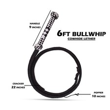 Black Rope Core Whips-6ft Handmade Cowhide Leather Equestrian Bullwhip for Adult