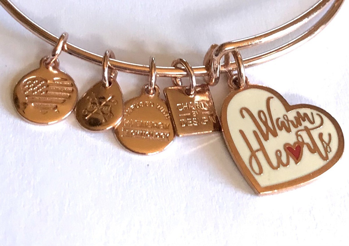ALEX And ANI Rose Gold Tone WARM HEARTS Charm Bangle Bracelet