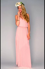 Show me Your Mumu Kendall Soft V-Back Maxi Gown Dress Large Frosty Pink Crisp 
