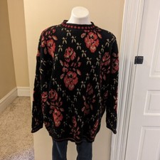 Vintage Bently Black, red and gold sweater with rose print size L