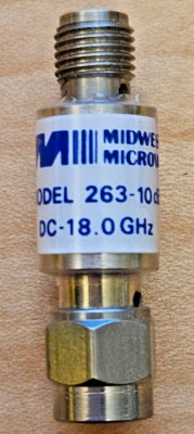 Midwest Microwave Model 263-10dB 10dB RF Attenuator DC-18GHz SMA(m-f) NEW