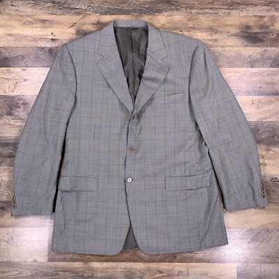 Canali Blazer Mens 46L Gray Houndstooth 100% Wool Sport Coat Suit Jacket