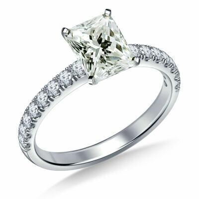 Verlobungsring 5+ kt fast weißer Moissanit Diamant strahlend 925 Sterlingsilber 