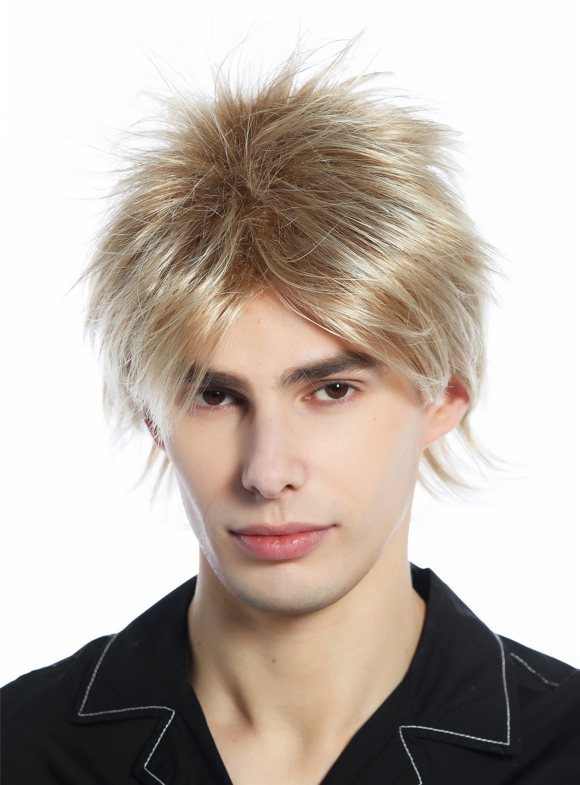 Wig Men Women Short Teased Wild Strands 80s Retro Blonde Platinum Mix