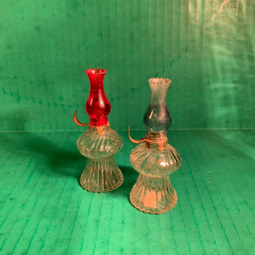 Pair Vintage Japan Glass Perfumes Oil Lanterns 4" Empty